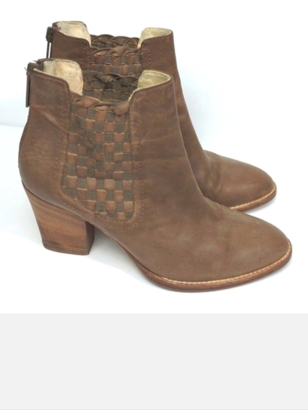Aquatalia Women Frannie Basket Weave Leather Ankle Booties Brown Tan Size 8